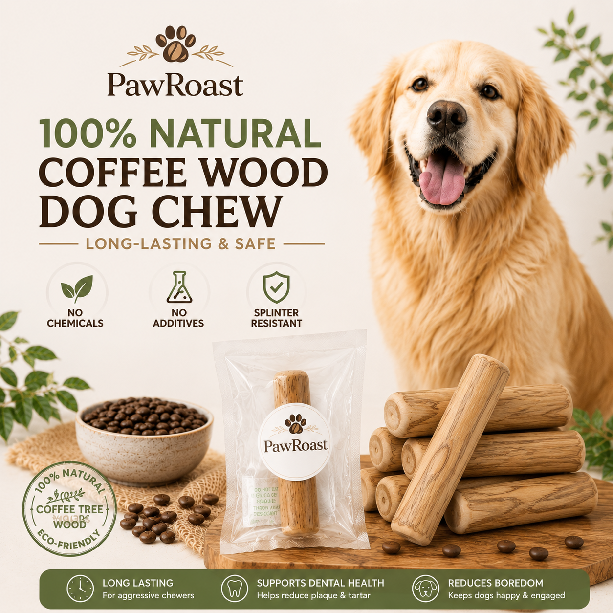 PawRoast Single Pack — 100% natural coffee wood dog chew