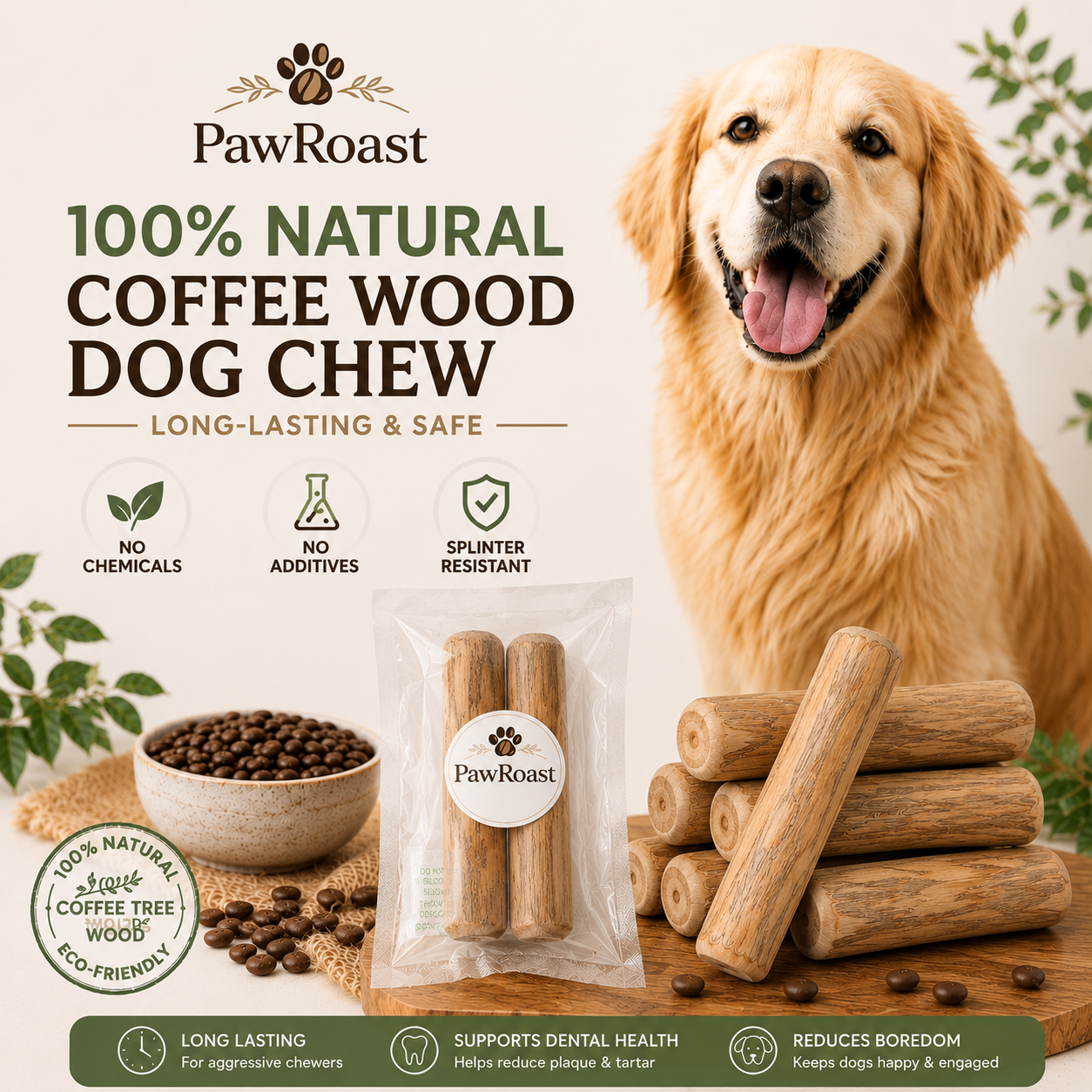 PawRoast Double Pack — 100% natural coffee wood dog chew